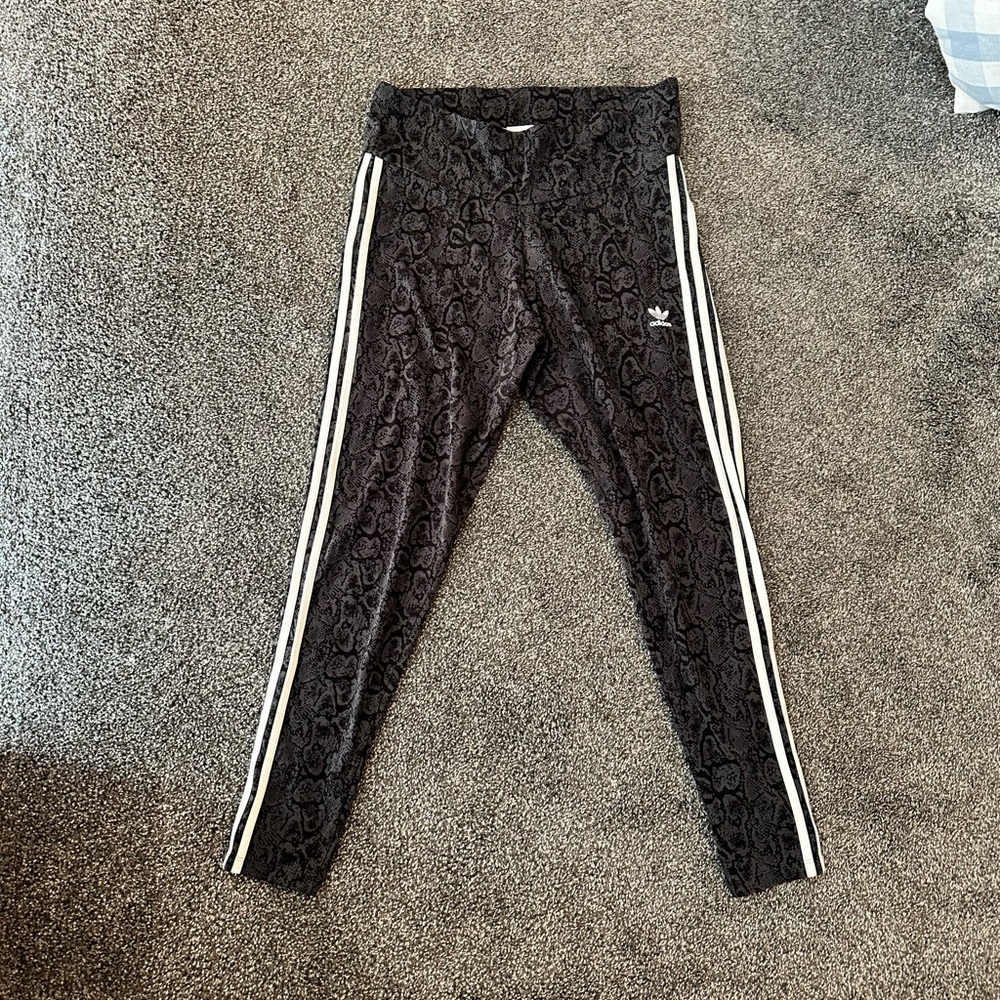 Adidas Black Snake Print Leggings with White Stripes